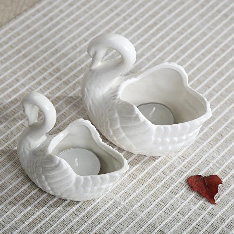 Afralia™ Swan Candlestick Flower Pot Wedding Gift Holder Ornament Storage Box