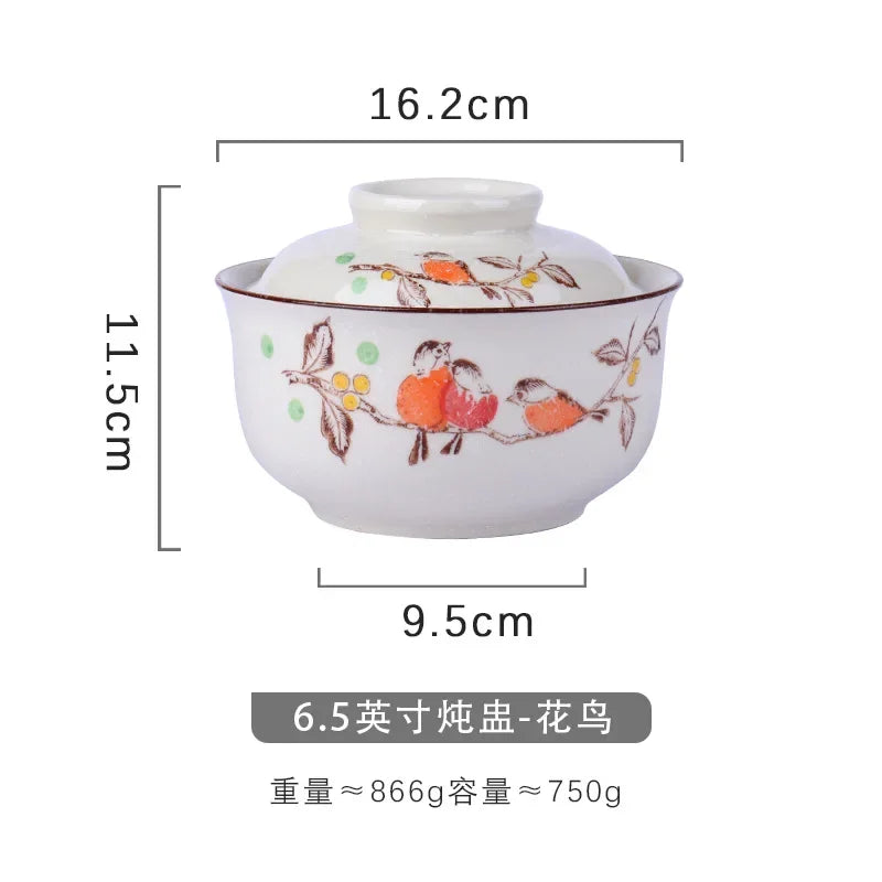 Afralia™ Japanese Style Ramen Bowl with Lid | Ceramic Noodle Bowl for Soup, Rice, Porridge