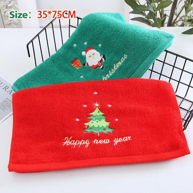 Afralia™ Santa Embroidery Christmas Towel Set, Absorbent Microfiber Coral Fleece Face & Bath Towels