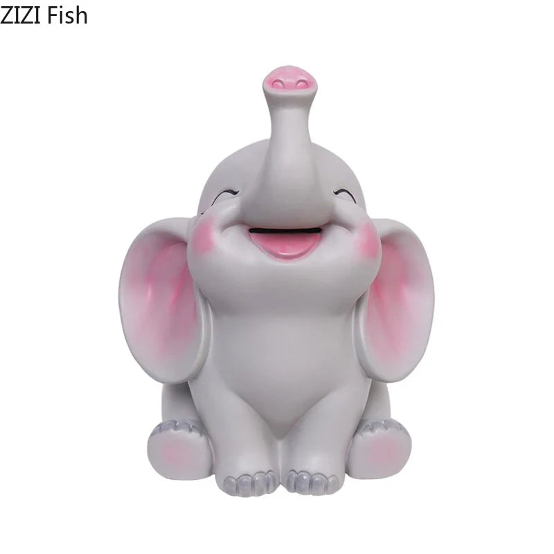Afralia™ Elephant Child Savings Jar Piggy Bank Room Decor Resin Sculpture Elephant Ornament