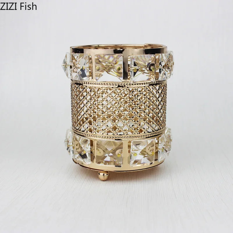 Afralia™ Gold Plated Hollow Glass Jar: Elegant Makeup Brush & Pen Holder