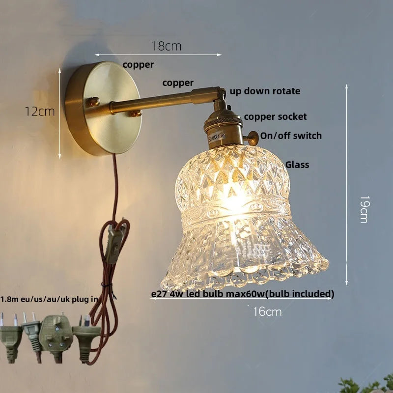 Afralia™ Nordic LED Glass Wall Light with Switch Bedside Lamp