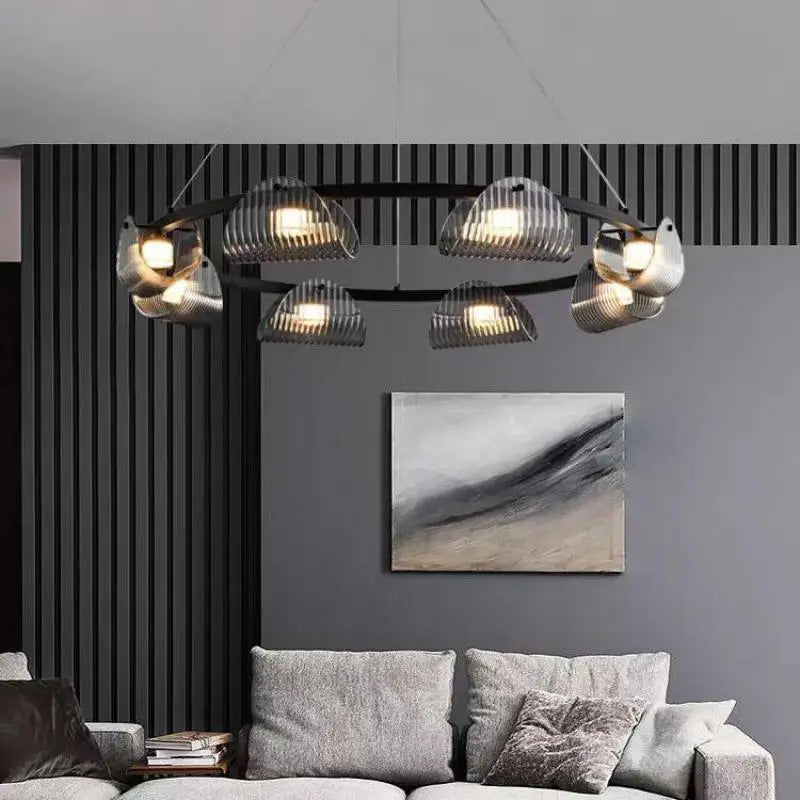 Afralia™ Smoky Gray Glass Chandelier Pendant Light for Luxury Living Room