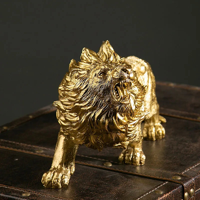 Afralia™ Golden Lion King Resin Figurines: Luxury Desktop Ornaments for Home & Office