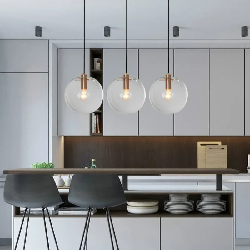 Afralia™ Nordic Glass Ball Pendant Lights - Modern Clear Glass Hanging Lamp