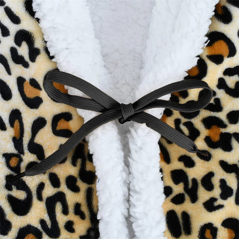 Afralia™ Leopard Print Warm Wearable Lap Blanket - Soft Flannel Shawl Blanket