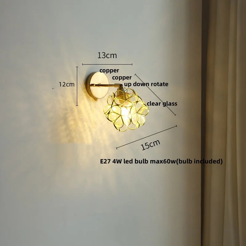 Afralia™ Copper Butterfly Glass Wall Light Fixture Up Down Rotate LED Bedside Lamp