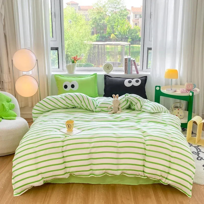 Afralia™ Striped Printed Cotton Bedding Set for Twin/Double Size Beds