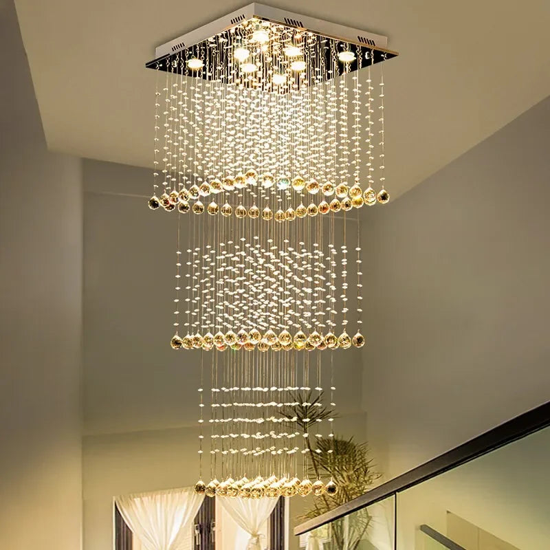 Afralia™ Teardrop Crystal Stairwell Chandelier | Luxury Long Stair Pendant Light