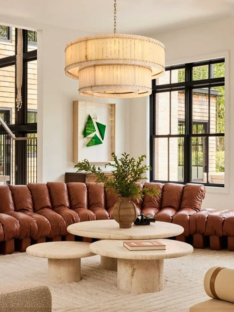 Afralia™ Marble Round LED Ceiling Chandelier Dimmable E14 Bulbs for Living Room