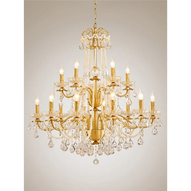 Afralia™ Gold Brass Crystal Chandelier for Living Dining Bedroom, Retro Candle Lights Pendant Lamps