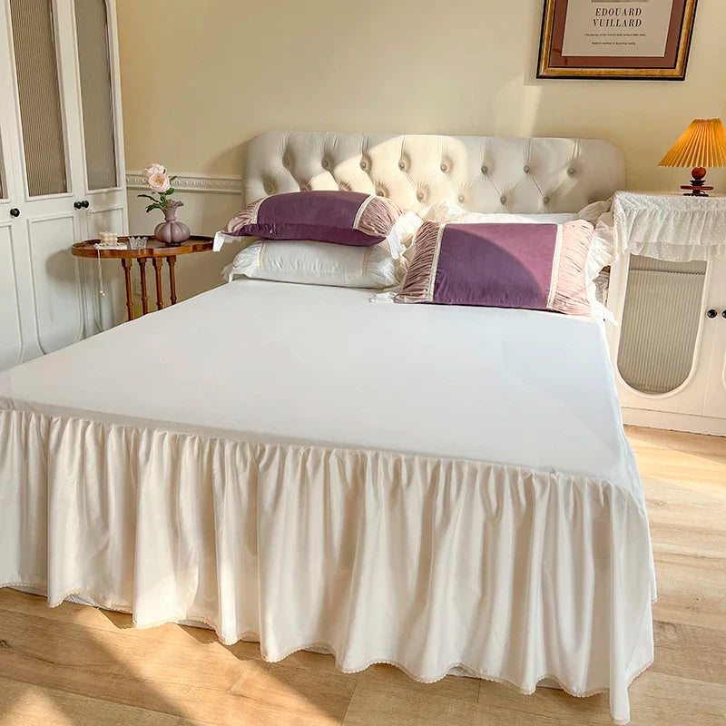 Afralia™ Korean Princess Style Cotton Bedding Set with Pleated Ruffles and Soft Quilt Cover