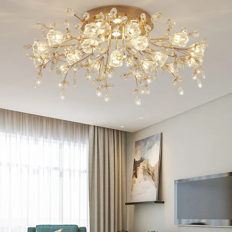 Afralia™ Glass Flower Chandelier Ceiling Lamp for Living Room Bedroom Lighting