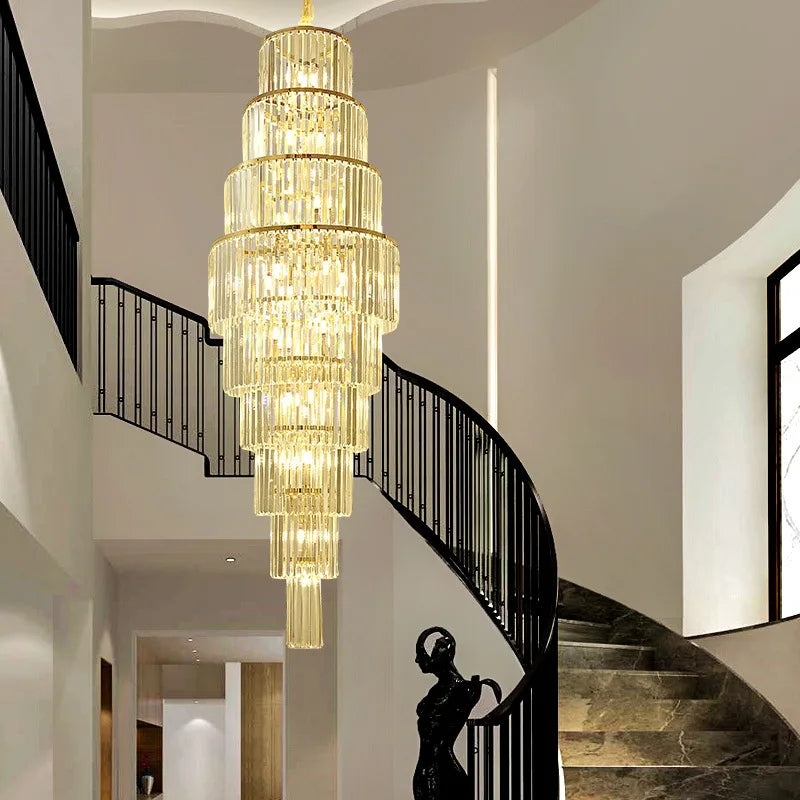 Afralia™ LED Rotating Staircase Chandelier for Luxurious Duplex Living & Villa Décor