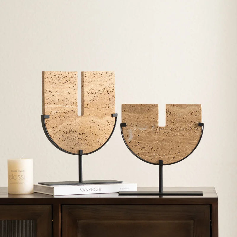 Afralia™ Yellow Cave Stone Semi-Circular Sculpture Figurine - Home Decor Ornament