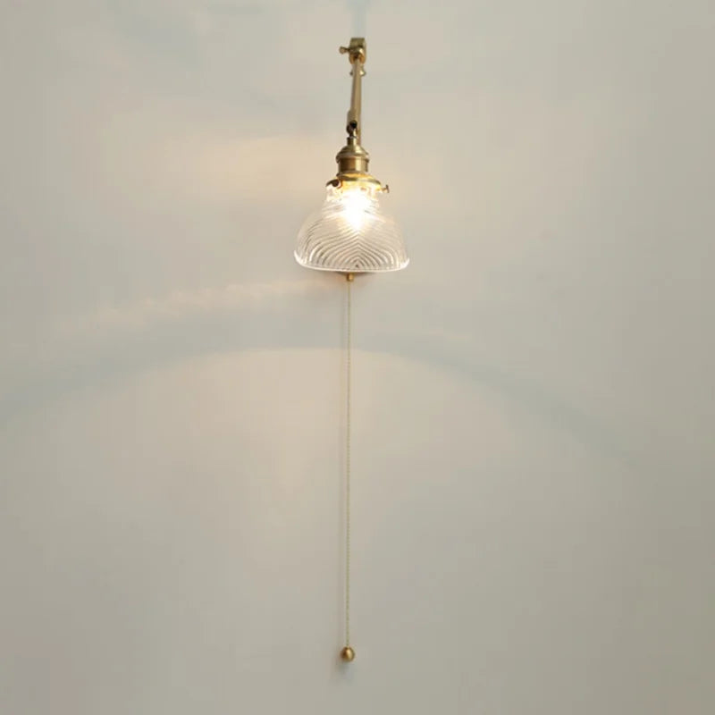 Afralia™ Modern Brass Glass Wall Light with Swing Arms & Pull Chain Switch