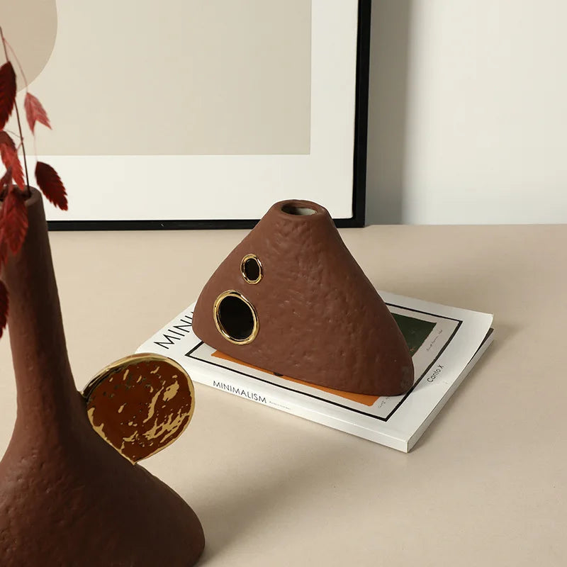 Afralia™ Geometric Triangle Ceramic Vase Flower Arrangement Home Decoration Art