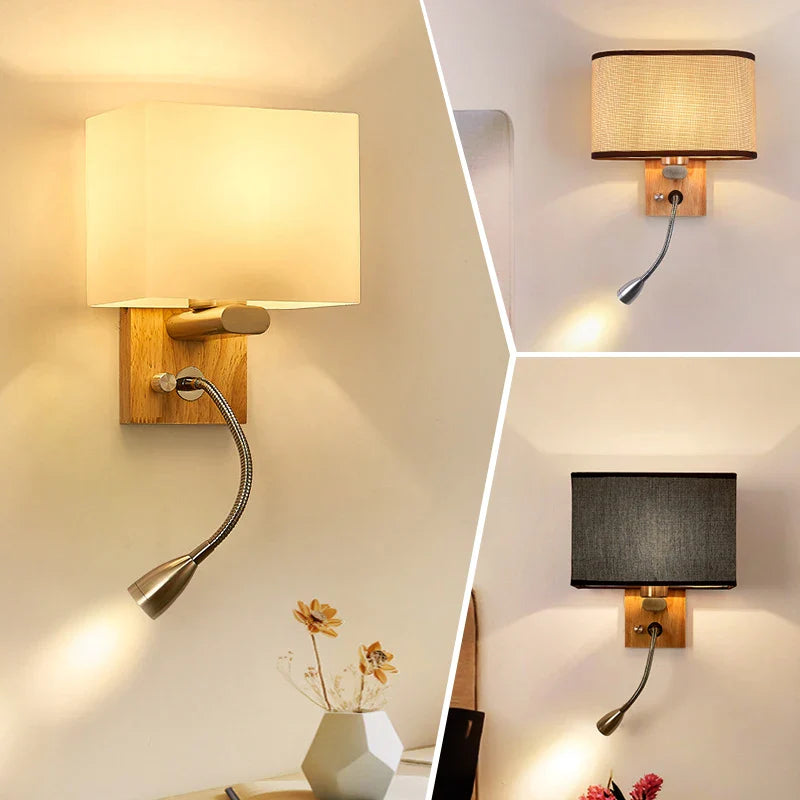 Afralia™ Modern Wood Iron LED Wall Lamp for Living Room Bedroom Lighting Sconce Nightlight