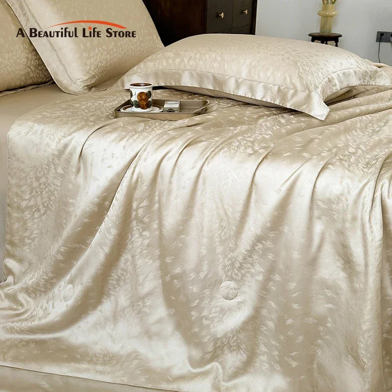 Afralia™ Silky Soft Cool Champagne Jacquard Summer Comforter Blanket