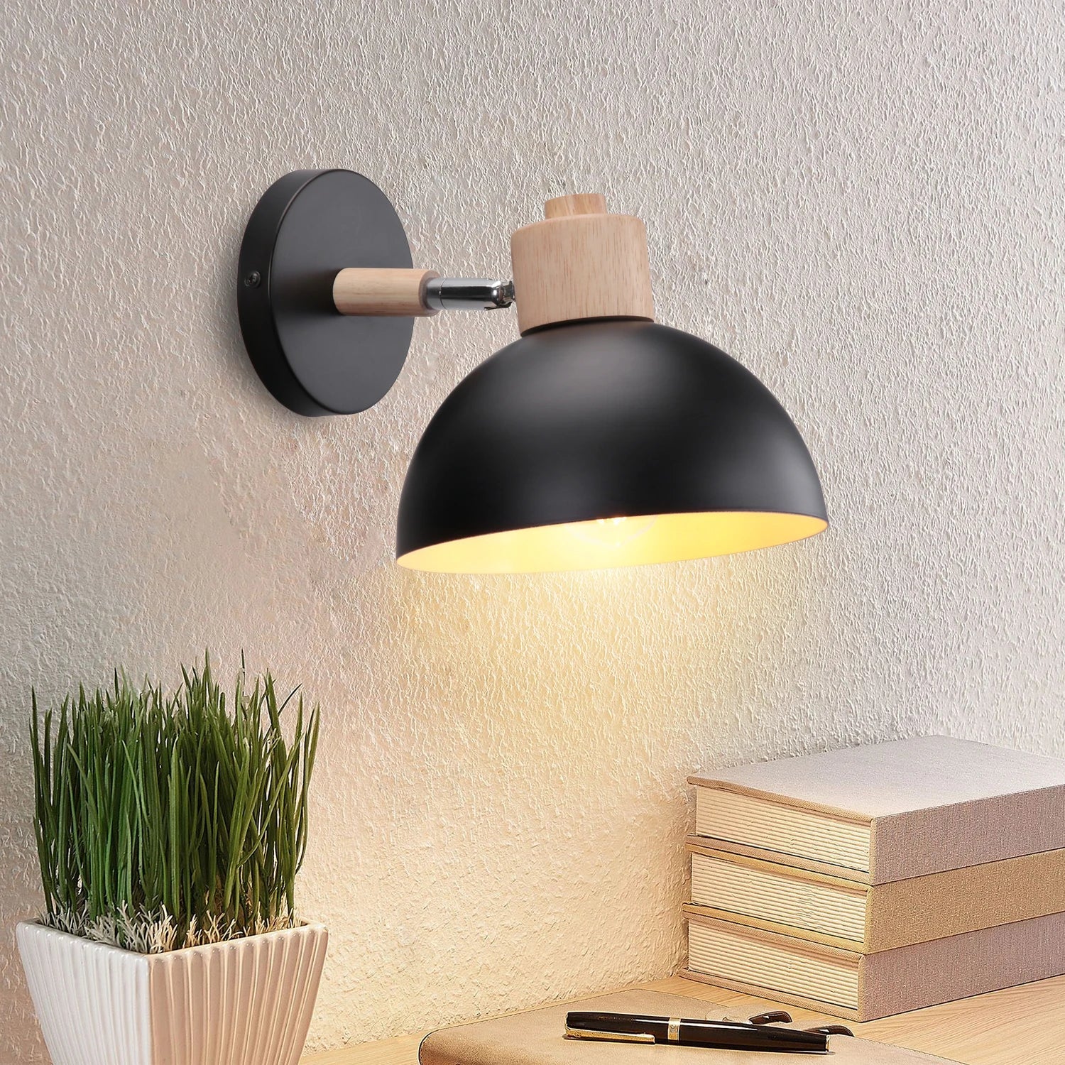 Afralia™ Black Wooden Wall Light Modern E27 LED Sconce Living Room Decor