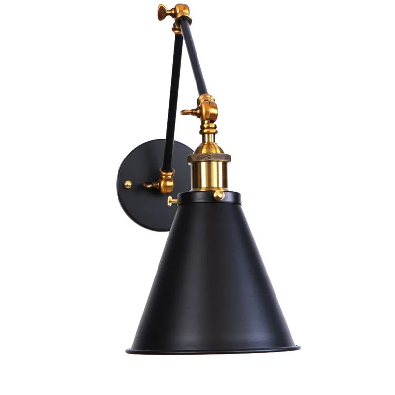 Afralia™ Retro LED Swing Arm Wall Sconce Black Industrial Vintage Lamp