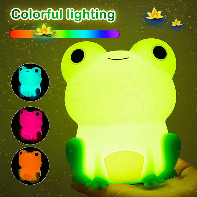 Afralia™ Silicone Frog Night Light USB Rechargeable Dimmable Touch Sensor Baby Bedroom Lamp