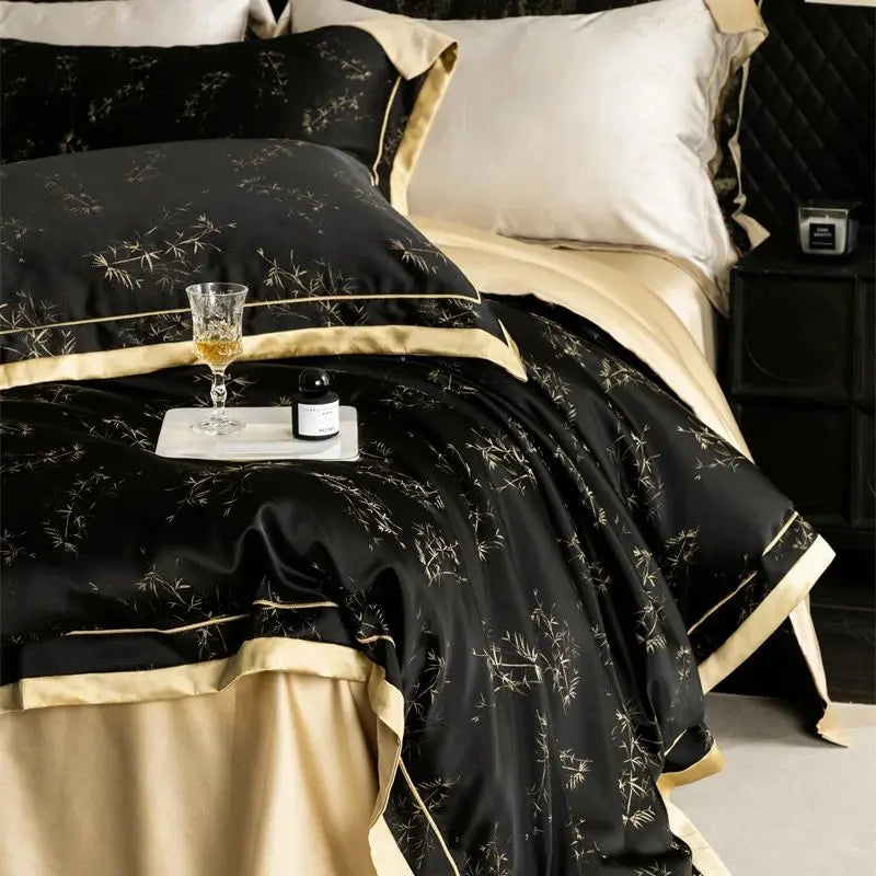 Afralia™ Luxe Eucalyptus Bedding Set in Black/Gold - Silky Soft & Skin-friendly
