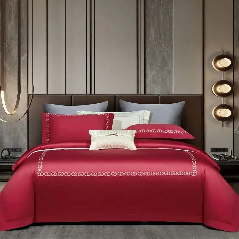 Afralia™ Luxury 1000TC Egyptian Cotton Embroidered Bedding Set with Duvet Cover and Sheets