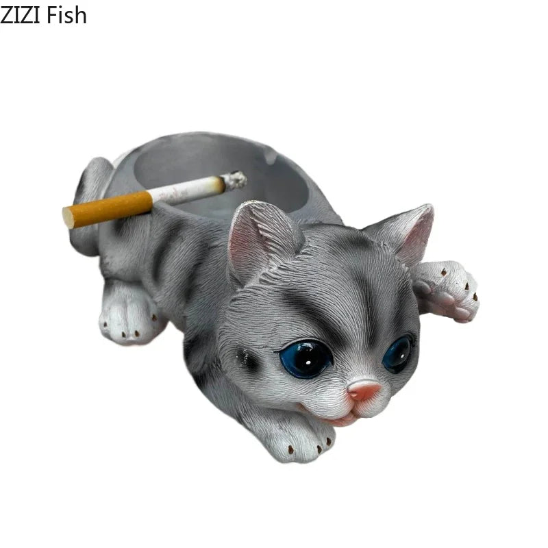 Afralia™ Puppies Kittens Ashtray: Stylish Home Office Smoking Accessories Resin Crafts Gift