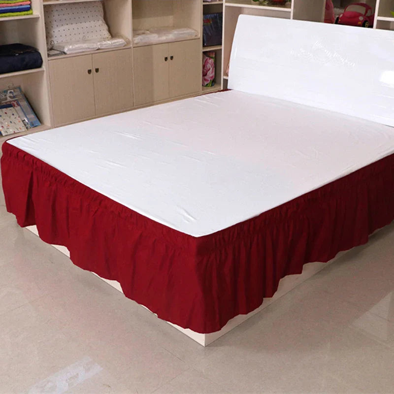 Afralia™ Solid Color Ruffles Elastic Bed Skirt - Washable Bedroom Decor Home Wrap Skirt