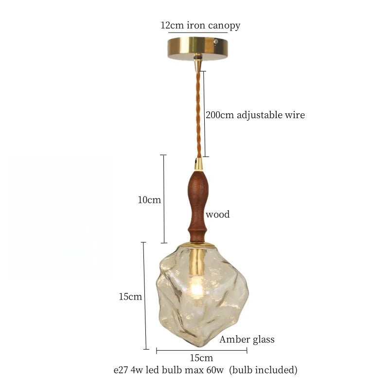 Afralia™ Cracked Glass LED Pendant Light for Cafe Bar Kitchen Living Room
