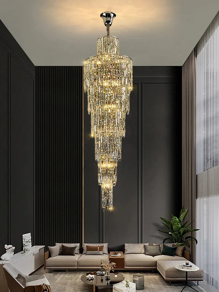 Afralia™ Luxury Crystal Chandelier for Villa Living Room, Hotel Hall, Duplex Floor, Rotating Staircase