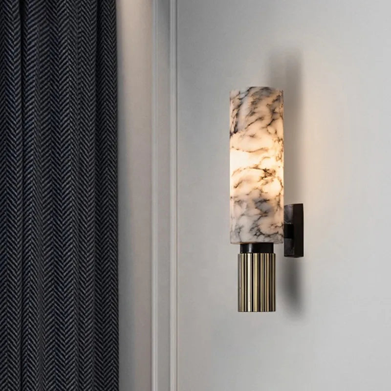 Afralia™ Modern Marble Bracket Wall Lamp Full Copper Luxury LED Wall Light