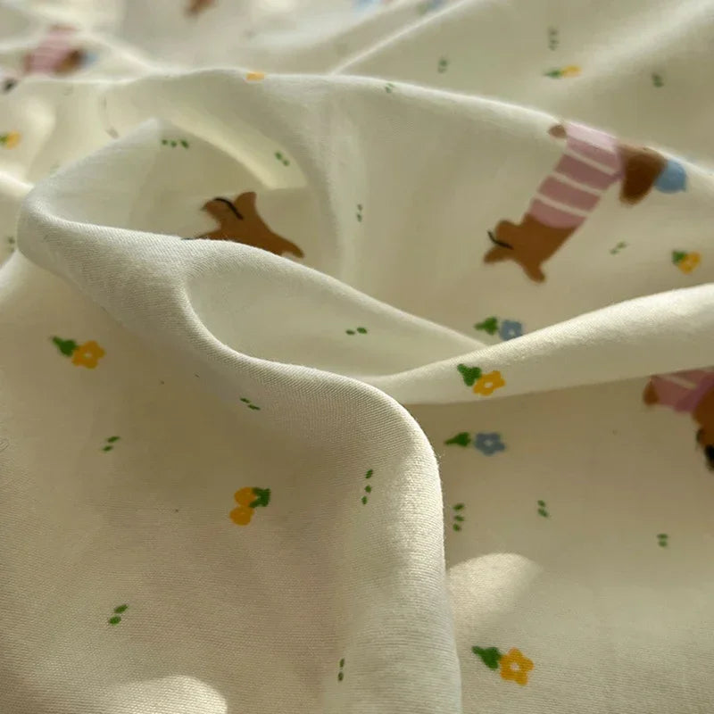 Afralia™ Cute Cartoon Washed Cotton 4-Piece Bedding Set for Spring Soft Skin-Friendly Sheets