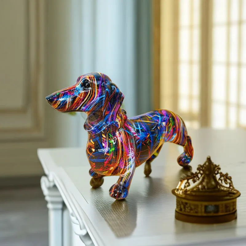 Afralia™ Colorful Dachshund Dog Resin Miniature Statue for Home Office Decor