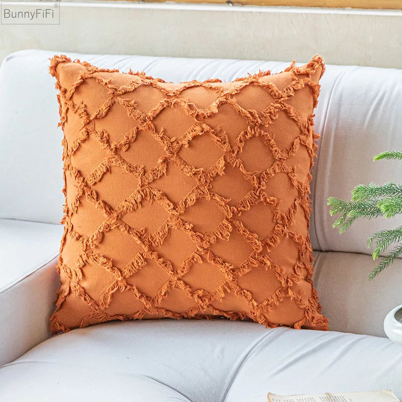 Afralia™ Cotton Diamond Cushion Cover in Mustard Orange Beige for Living Room Sofa Bed