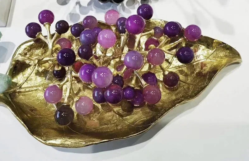 Afralia™ Brass Crystal Grape Ornaments | Modern Desk Decoration Sculpture