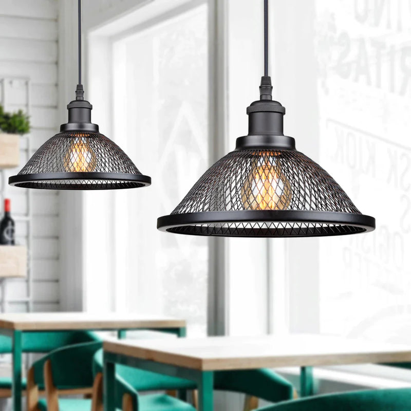 Afralia™ Black Industrial Cage Pendant Light for Kitchen Island Dining Room