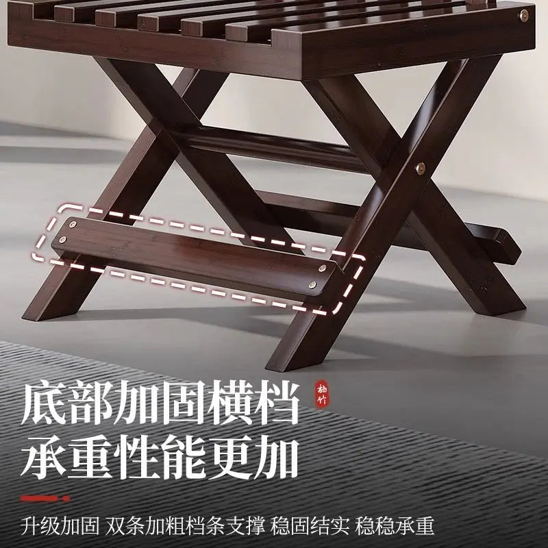 Afralia™ Bamboo Low Stool with Backrest - Portable Household Folding Mazza Chair