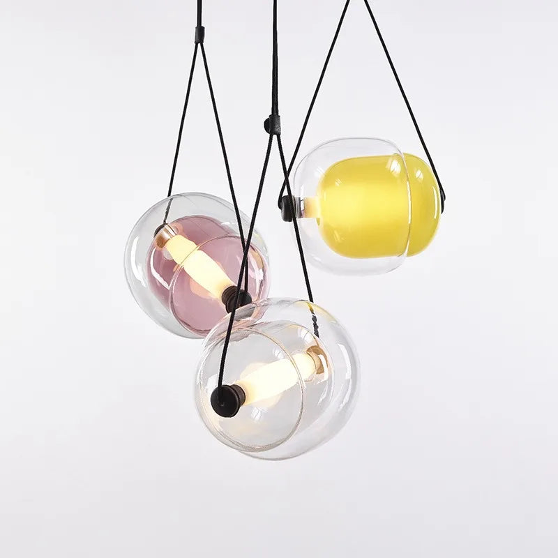 Afralia™ Multicolor Glass Globe Pendant Light for Stylish Bedroom Decor