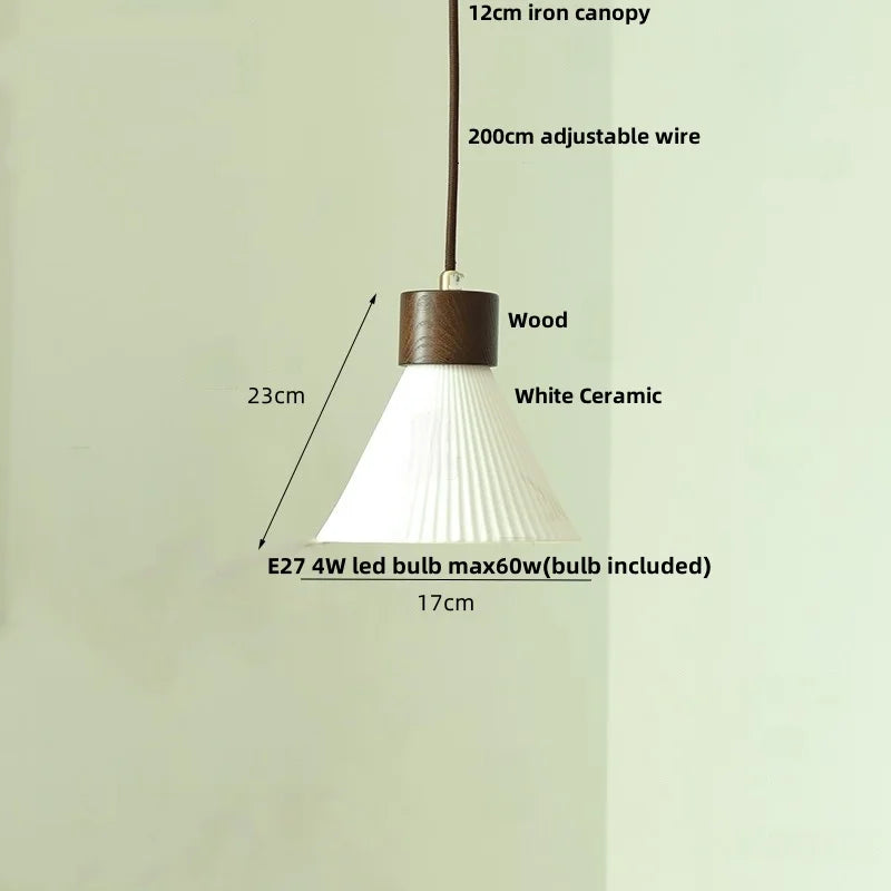 Afralia™ White Ceramic LED Pendant Lamp Copper Modern Wood Nordic Hanging Lights