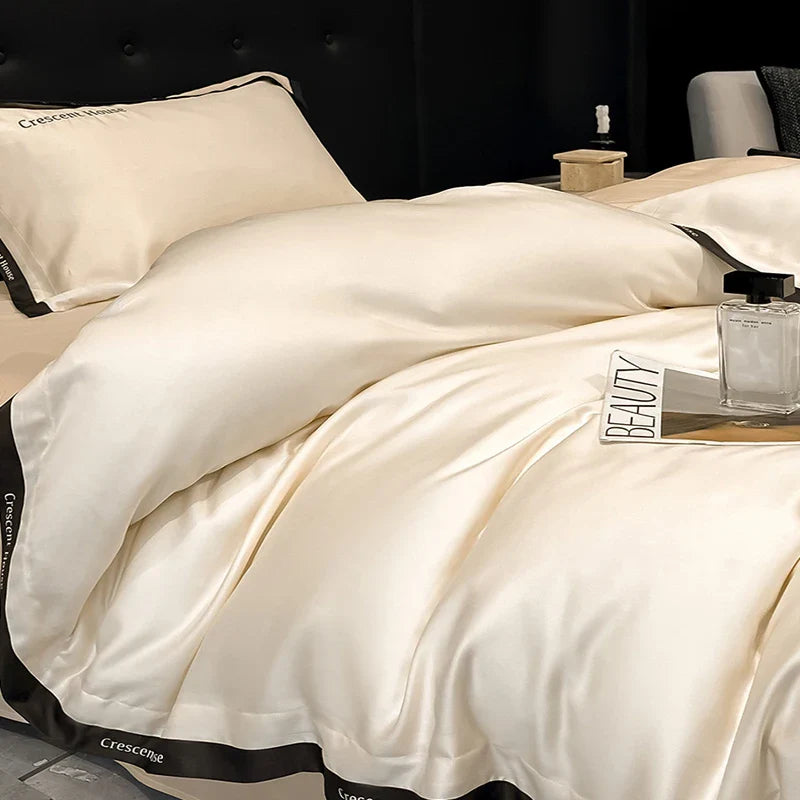 Afralia™ Ice Silk Embroidery Bed Set | Skin-Friendly Duvet Cover Kit | Comforter Sets