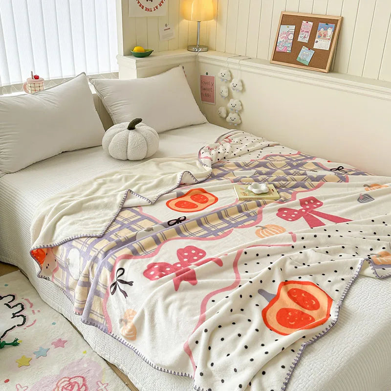 Afralia™ Cozy Milk Velvet Blanket: Cute Pattern, Warm, Multi-Functional Sofa & Travel Shawl