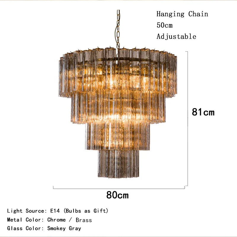 Afralia™ Smokey Gray Glass Chandelier: Scandinavian Murano Flower Lighting for Dining Room