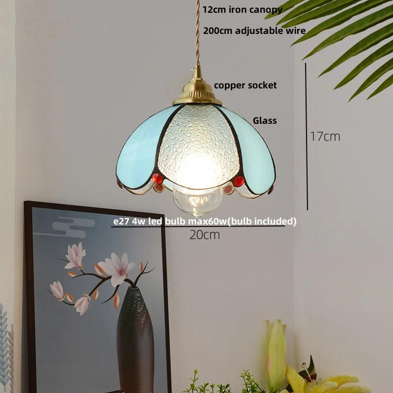 Afralia™ Glass LED Pendant Light Fixture Coffee Kitchen Loft Vintage Copper Hang Lamp
