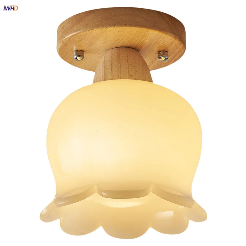 Afralia™ Wood LED Ceiling Light Milk Yellow Resin Plafond Lamp Modern Nordic Decor