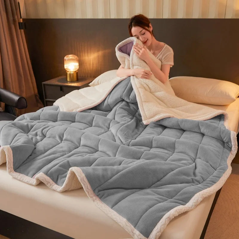 Afralia™ Cozy 3-Layer Coral Fleece Winter Blanket - Soft & Warm Bed Quilt