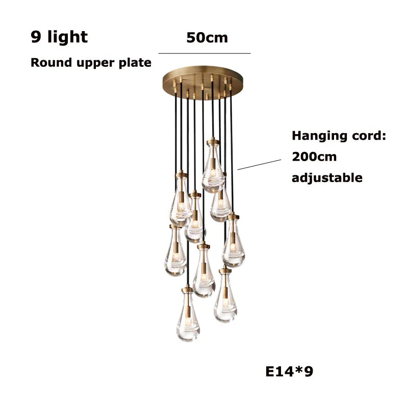 Afralia™ New Copper LED Pendant Light for Living Room and Hotel Staircase