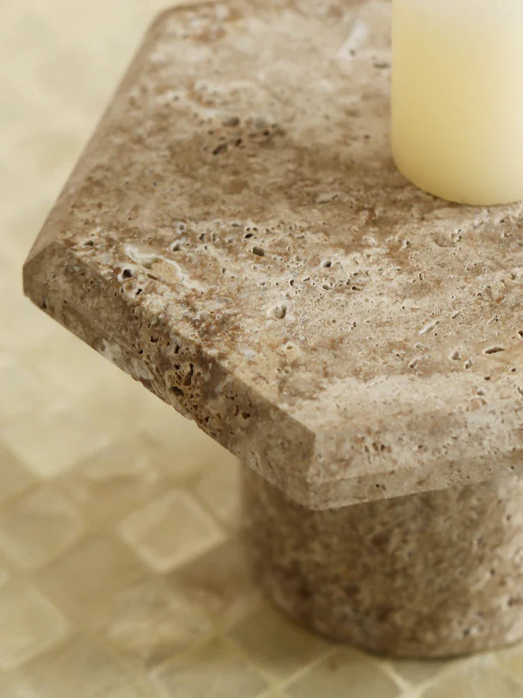 Afralia™ Beige Brown Travertine Hexagon Serving Tray Jewelry Plate Home Party Decor