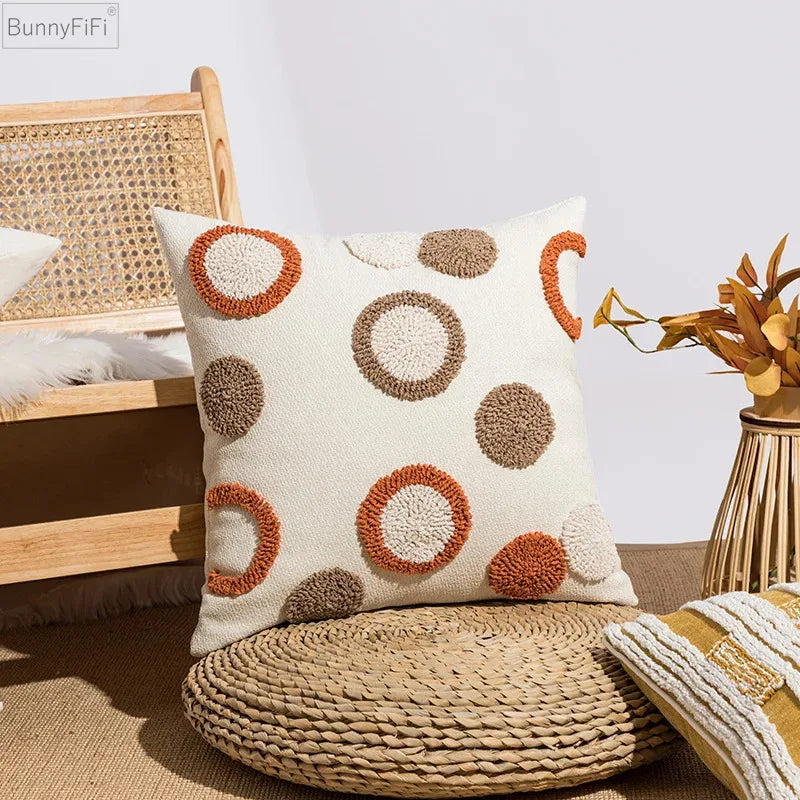 Afralia™ Geometric Embroidery Circle Stripe Cushion Cover | Home Sofa Decor Pillowcase